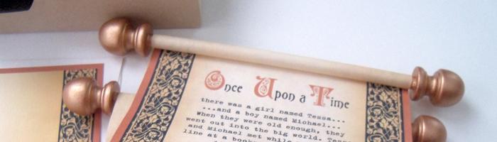 Once upon a time scroll wedding invitation