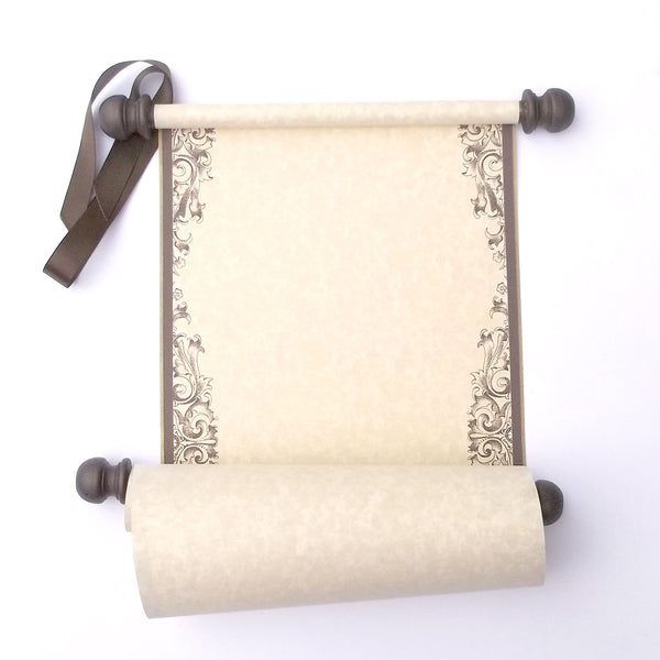 Elegant scroll in gold & brown, blank or custom printed scroll, personalized gift, marriage anniversary, 8x18" parchment paper
