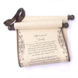 Elegant scroll in gold & brown, blank or custom printed scroll, personalized gift, marriage anniversary, 8x18" parchment paper