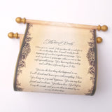Personalized brown and gold scroll with brooch, 8x20" aged paper, blank or custom