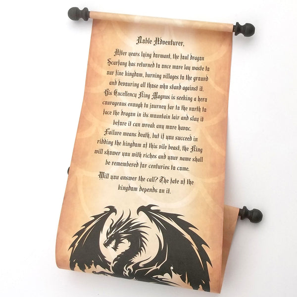 Personalized Dragon scroll, 8x20 in parchment paper, RPG fantasy scroll, sets of multiples