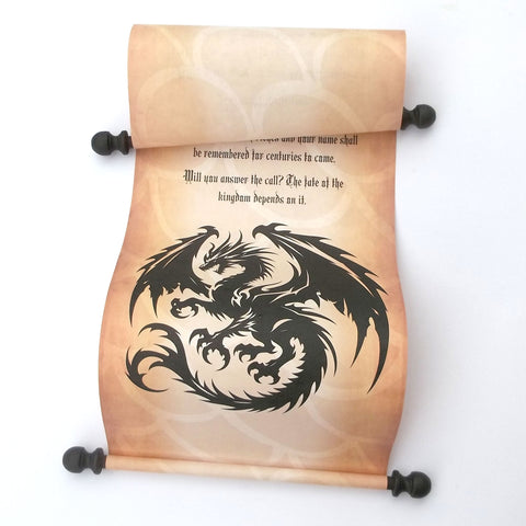 Personalized Dragon scroll, 8x20 in parchment paper, RPG fantasy scroll, sets of multiples