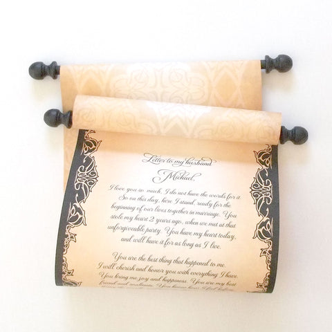 Custom vintage style parchment scroll, 8x20" paper, decorative damask, sets of multiples