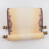 Parchment scroll with purple and aged gold accents, 8x19 inches paper, handmade, blank or customized