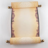 Parchment scroll with purple and aged gold accents, 8x19 inches paper, handmade, blank or customized