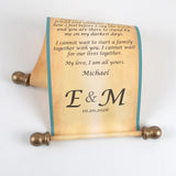 Vintage style custom printed scroll with gold accents, 5x13 paper, optional gift box