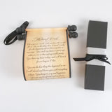 Custom Message Scroll with Black Accents, 5x12" paper, black gift box