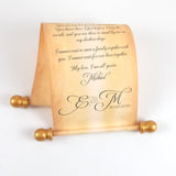 Custom printed scroll with gift box for a personal message, 5x12" aged paper