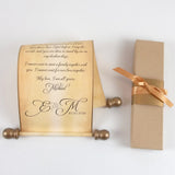 Vintage style custom printed scroll with gold accents, 5x13 paper, optional gift box
