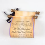 Vintage style custom printed scroll with gold accents, 5x13 paper, optional gift box