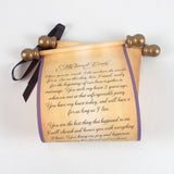 Vintage style custom printed scroll with gold accents, 5x13 paper, optional gift box