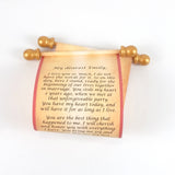 Vintage style custom printed scroll with gold accents, 5x13 paper, optional gift box