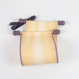 Blank scroll with purple accents and gift box, 5x12 inches paper