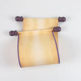 Blank scroll with purple accents and gift box, 5x12 inches paper