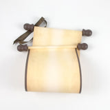 Blank paper scroll for handwritten messages, aged paper with brown accents, 5x12" paper