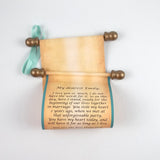 Vintage style custom printed scroll with gold accents, 5x13 paper, optional gift box