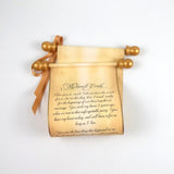 Vintage style custom printed scroll with gold accents, 5x13 paper, optional gift box