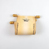 Royal crown and floral border on aged paper scroll, optional gift box