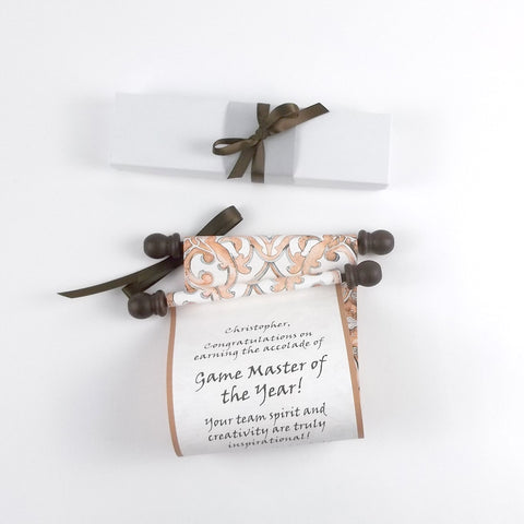 Personalized Scroll with Decorative Damask, 5x12" paper, optional gift box
