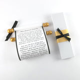 Custom printed scroll, 5x13 white paper, with optional gift box