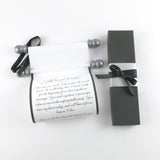 Custom printed scroll, 5x13 white paper, with optional gift box