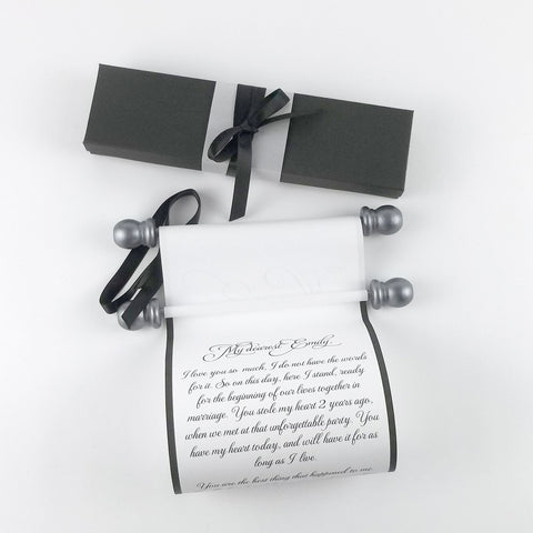 Custom Message Scroll in Black and Grey, 5x12" paper, with gift box