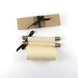 Blank paper scroll with gold accents and gift box, 5x12" tan parchment paper