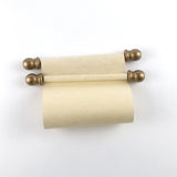 Blank paper scroll with gold accents and gift box, 5x12" tan parchment paper