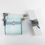 Regency decorative blue paper scroll for hand writing, 5x12" paper, blank