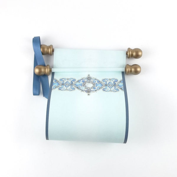 Regency decorative blue paper scroll for hand writing, 5x12" paper, blank
