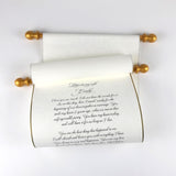 Wedding vows custom printed parchment scroll with brooch for vows and monogram, guest list, theater prop, medieval scroll, secret message, 8x21" paper
