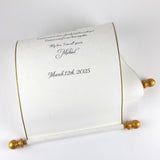 Wedding vows custom printed parchment scroll with brooch for vows and monogram, guest list, theater prop, medieval scroll, secret message, 8x21" paper