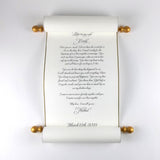 Wedding vows custom printed parchment scroll with brooch for vows and monogram, guest list, theater prop, medieval scroll, secret message, 8x21" paper