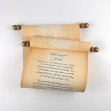 Personalized vintage parchment scroll, 8x20" paper, Victorian damask design, sets of multiples
