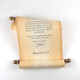 Personalized vintage parchment scroll, 8x20" paper, Victorian damask design, sets of multiples