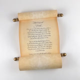 Personalized vintage parchment scroll, 8x20" paper, Victorian damask design, sets of multiples