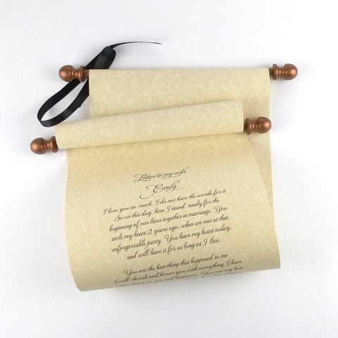 Custom printed tan parchment scroll, 8x20" paper, sets of multiples