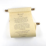 Custom printed tan parchment scroll, 8x20" paper, sets of multiples