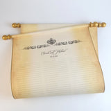 Personalized guest list scroll, gold accents, 11x21 inches aged parchment paper. damask design