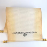 Personalized guest list scroll, gold accents, 11x21 inches aged parchment paper. damask design
