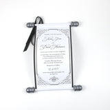 Traditional black and white wedding invitation scroll, formal invitation, optional box
