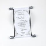 Traditional black and white wedding invitation scroll, formal invitation, optional box
