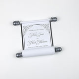 Traditional black and white wedding invitation scroll, formal invitation, optional box