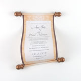 Elegant damask wedding invitation scrolls, vintage Victorian style, bronze and brown, optional boxes