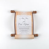 Elegant damask wedding invitation scrolls, vintage Victorian style, bronze and brown, optional boxes