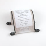 Elegant damask wedding invitation scrolls, black and silver, optional boxes