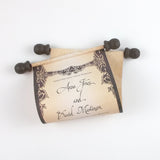 Gothic themed destination wedding invitation scrolls, optional boxes
