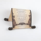 Gothic themed destination wedding invitation scrolls, optional boxes