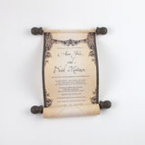 Gothic themed destination wedding invitation scrolls, optional boxes