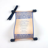 Damask wedding invitation scroll, elegant Victorian style invitation, optional box